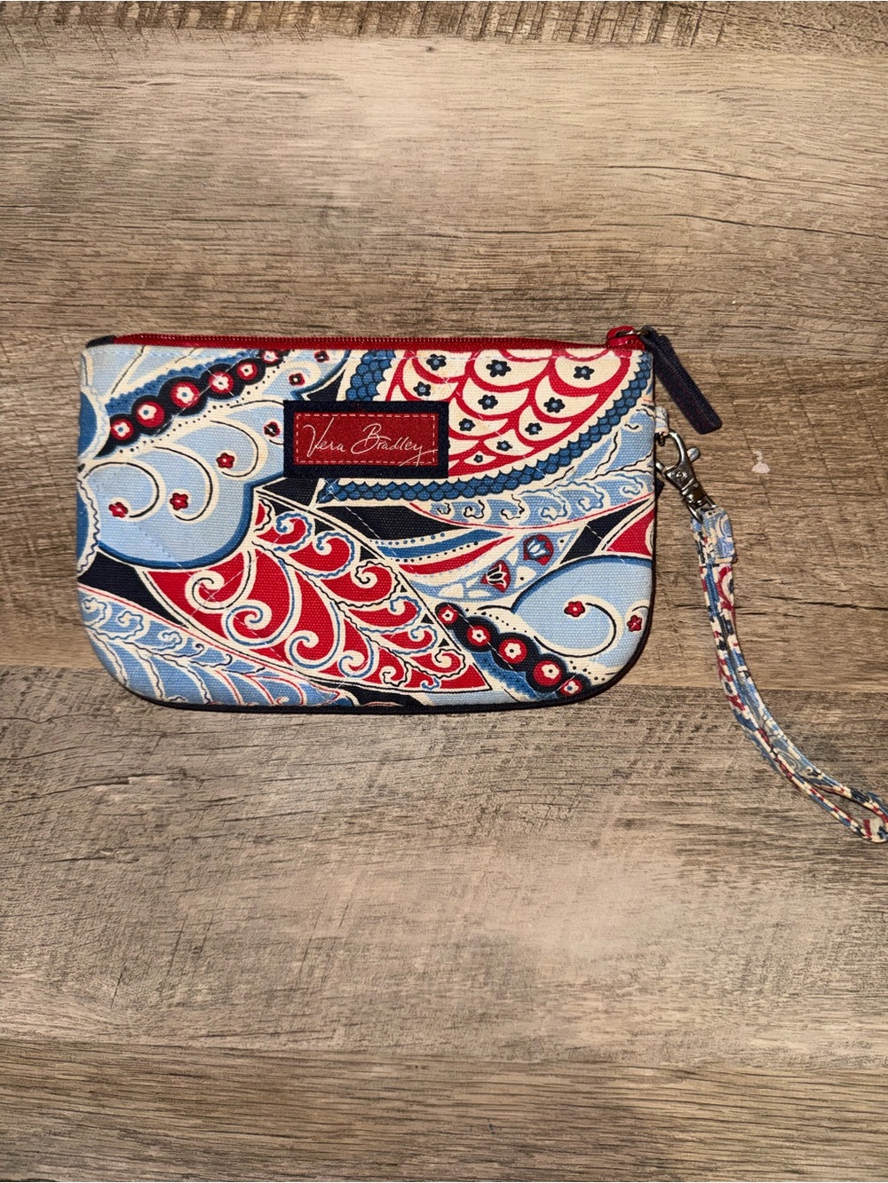 Vera Bradley Red, Light Blue & Navy Paisley Wristlet